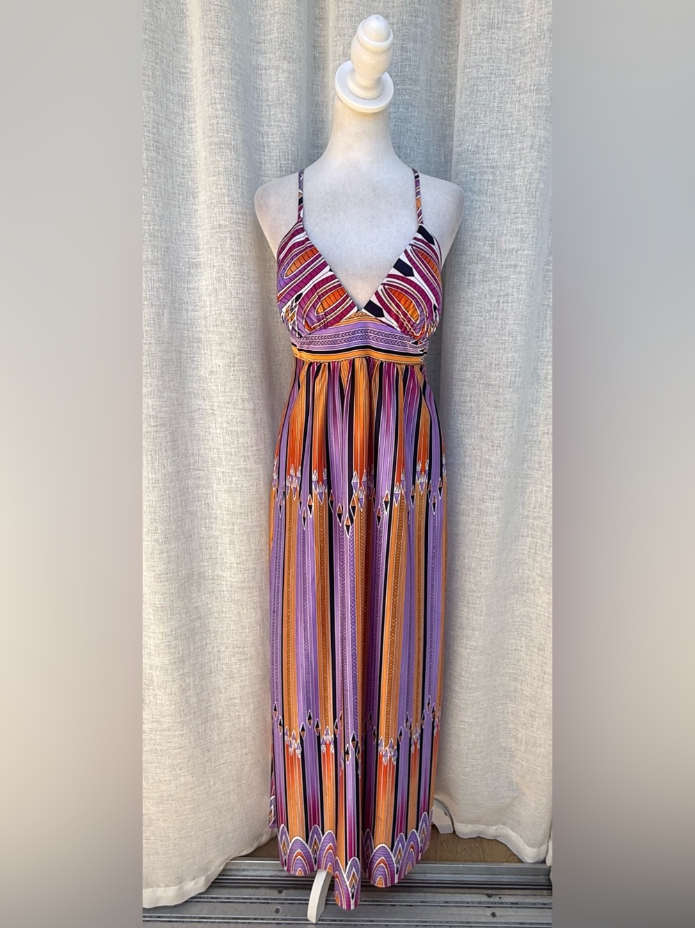 Vintage Rubber Ducky Productions Inc. purple orange summer maxi dress